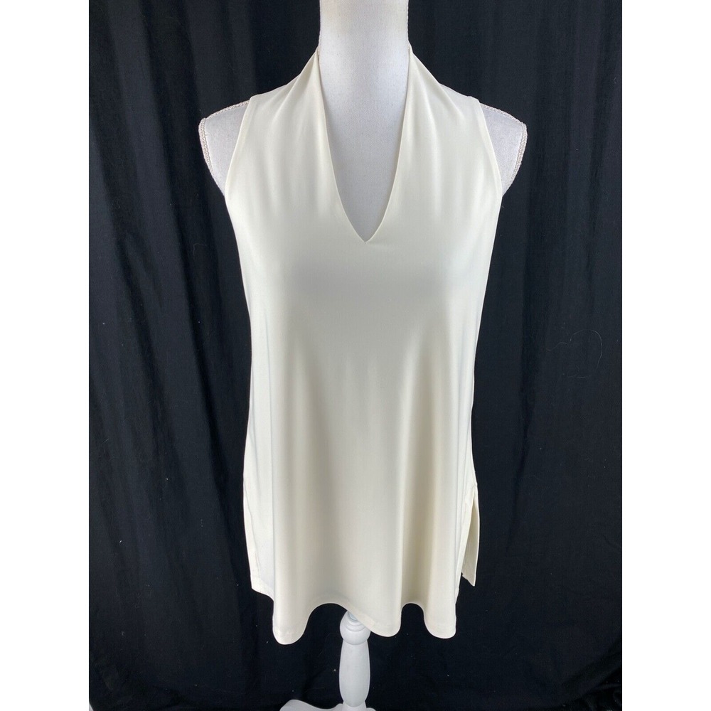 Sympli Canada 6 Trapeze Tank Ivory Deep‎ V-Neck Sleeveless Side Slit